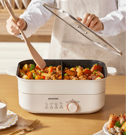 足！45L黄金容量旋钮控温涮炒煎炖焖蒸也能轻松搞定！麻将胡了2自带鸳鸯锅的分体式电火锅清汤党和麻辣党都满(图6)